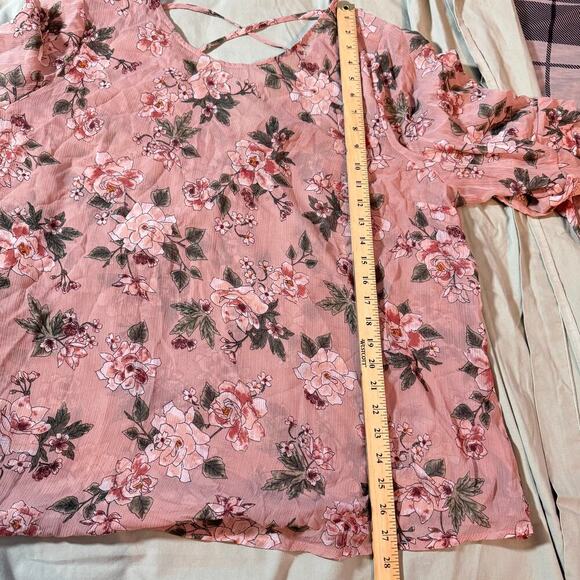 Torrid Women's Plus 3X Floral Print Chiffon Ruffle Bell Sleeve CrissCross Blouse - Picture 8 of 9